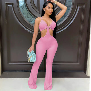 Backless Stretch Bell pants jumpsuit Summer Solid Color Joggers Outfits Trousers Bell Bottom Pants Rompers sexy Women