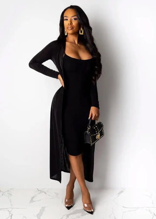 Winter Outfit Midi Dress Sets Women's Long Sleeve Two Piece Clothes Fall Fashion Style