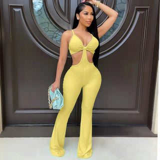 Backless Stretch Bell pants jumpsuit Summer Solid Color Joggers Outfits Trousers Bell Bottom Pants Rompers sexy Women