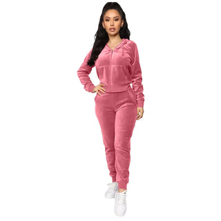 Fall 2 Piece Set Long Sleeve Velvet Women Hoodies Set