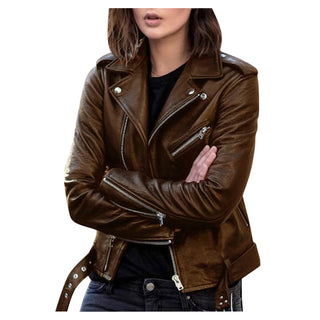 Spring Autumn Women's Fashion Short PU Leather Motorcycle Jacket