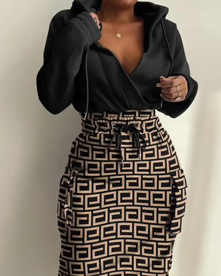 Rush Order Deep V-neck Women's Printed Elastic Waist Pocket Office Ladies Casual Dress