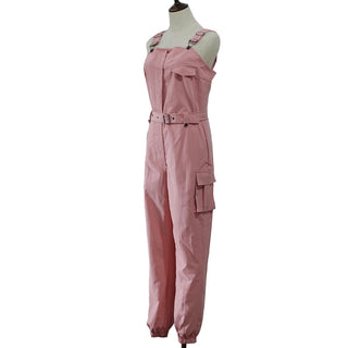 Women Casual Cargo Playsuit Sleeveless O Neck Jumpsuit With Pocket and Belt Elegant Pencil Pants Overalls Sexy Solid  Jumpsuit