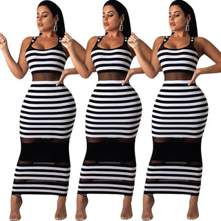 Women'S Long Printed striped Maxi Dress Clubwear Patchwork sheath dresses
