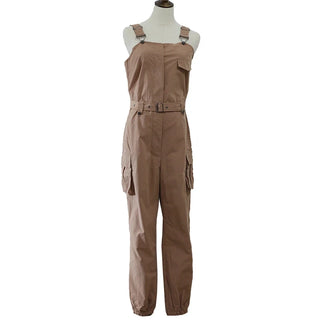 Women Casual Cargo Playsuit Sleeveless O Neck Jumpsuit With Pocket and Belt Elegant Pencil Pants Overalls Sexy Solid  Jumpsuit