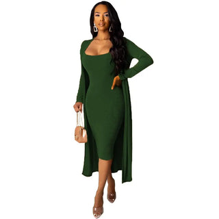 Winter Outfit Midi Dress Sets Women's Long Sleeve Two Piece Clothes Fall Fashion Style