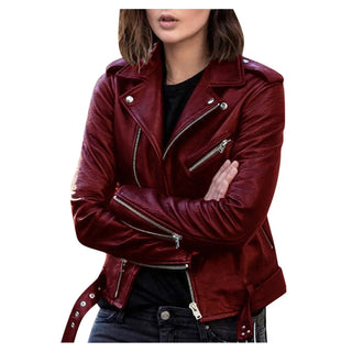Spring Autumn Women's Fashion Short PU Leather Motorcycle Jacket