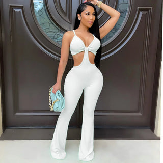 Backless Stretch Bell pants jumpsuit Summer Solid Color Joggers Outfits Trousers Bell Bottom Pants Rompers sexy Women