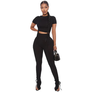Women Crop Top and Drawstring 2 Pants Set Designer Women Two Piece Set