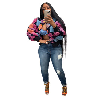 Vintage Three-dimensional Flower Temperament Single-breasted Short Ladies Winter Jacket
