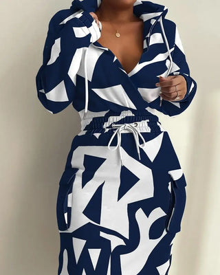 Rush Order Deep V-neck Women's Printed Elastic Waist Pocket Office Ladies Casual Dress