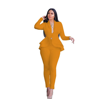 Designer Two Pieces Peplum Style Pant Sets Women Suits Office Ladies Blazer Suits For Women