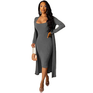 Winter Outfit Midi Dress Sets Women's Long Sleeve Two Piece Clothes Fall Fashion Style