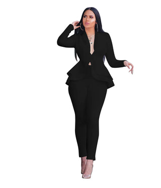 Designer Two Pieces Peplum Style Pant Sets Women Suits Office Ladies Blazer Suits For Women