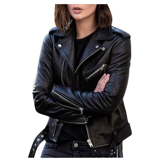 Spring Autumn Women's Fashion Short PU Leather Motorcycle Jacket