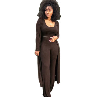 Women's 3Piece Crop Tops Bustier Outfits legging Sets Bodycon Nightclub Fitness Ribbed Jumpsuit cardigan Coat