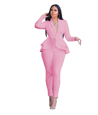 Designer Two Pieces Peplum Style Pant Sets Women Suits Office Ladies Blazer Suits For Women
