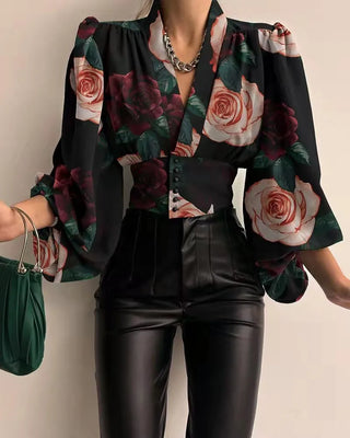 New Ladies Office Blouse Button V-neck Lantern Sleeve Pleated Slim Elegant Plus Size Women's Blouses Shirts