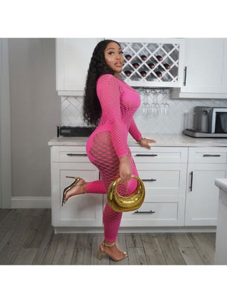 Hollow Out Perspective Fitted Jumpsuits - Thomas Family Essentials LLC