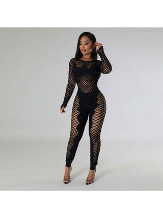 Hollow Out Perspective Fitted Jumpsuits - Thomas Family Essentials LLC