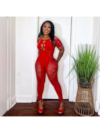 Hollow Out See Through Fitted Jumpsuits - Thomas Family Essentials LLC