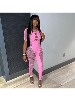 Hollow Out See Through Fitted Jumpsuits - Thomas Family Essentials LLC