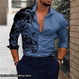 Hot 9 -color men's shirt classic long -sleeved shirt loose style Hawaiian shirt fashion casual shirt oversized - Thomas Family Essentials LLC