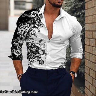 Hot 9 -color men's shirt classic long -sleeved shirt loose style Hawaiian shirt fashion casual shirt oversized - Thomas Family Essentials LLC