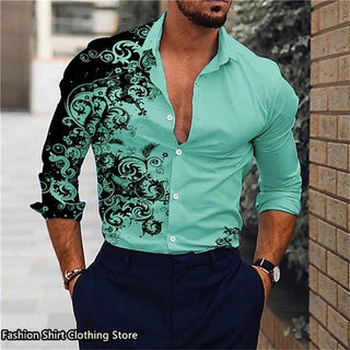 Hot 9 -color men's shirt classic long -sleeved shirt loose style Hawaiian shirt fashion casual shirt oversized - Thomas Family Essentials LLC