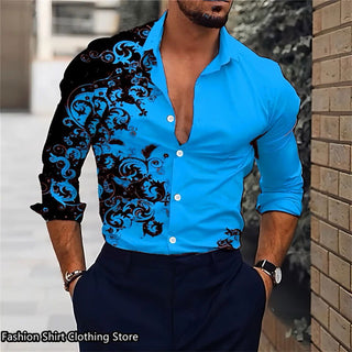 Hot 9 -color men's shirt classic long -sleeved shirt loose style Hawaiian shirt fashion casual shirt oversized - Thomas Family Essentials LLC