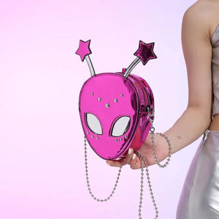 Korean Style Mini Crossbody Bag Alien Design Mini Bag Halloween Ghost Face Creative  Fun Bag Versatile Patent Leather Handbag - Thomas Family Essentials LLC