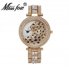 MISSFOX Women Quartz Watch Fashion Bling Casual Ladies Watch Female Quartz Gold Watch Crystal Diamond Leopard For Women Clock - Thomas Family Essentials LLC