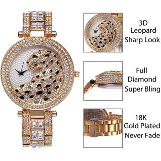MISSFOX Women Quartz Watch Fashion Bling Casual Ladies Watch Female Quartz Gold Watch Crystal Diamond Leopard For Women Clock - Thomas Family Essentials LLC