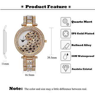 MISSFOX Women Quartz Watch Fashion Bling Casual Ladies Watch Female Quartz Gold Watch Crystal Diamond Leopard For Women Clock - Thomas Family Essentials LLC