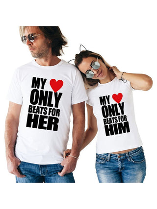 My Heart Only Beats for Him & Her Matching Couple T Shirts - Thomas Family Essentials LLC
