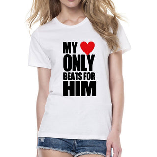 My Heart Only Beats for Him & Her Matching Couple T Shirts - Thomas Family Essentials LLC