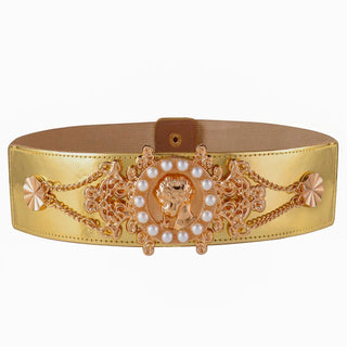 New Ladies Pearl Fashionable Golden Wide Waist Seal Dress Decoration Waist Elastic Belts for Women Luxury Designer Brand - Thomas Family Essentials LLC