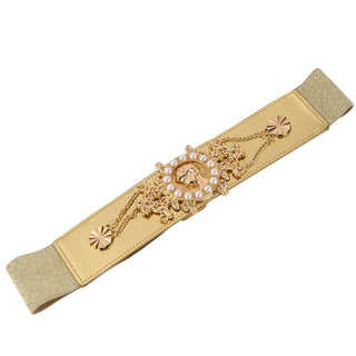 New Ladies Pearl Fashionable Golden Wide Waist Seal Dress Decoration Waist Elastic Belts for Women Luxury Designer Brand - Thomas Family Essentials LLC