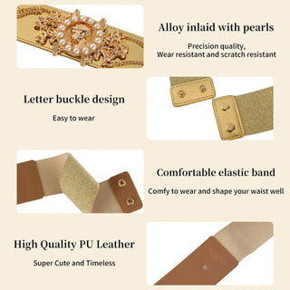 New Ladies Pearl Fashionable Golden Wide Waist Seal Dress Decoration Waist Elastic Belts for Women Luxury Designer Brand - Thomas Family Essentials LLC
