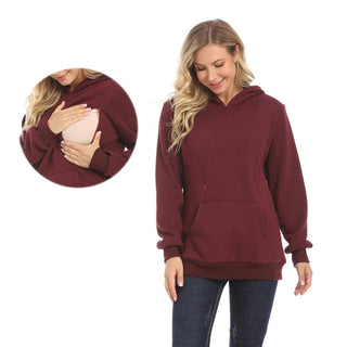 New Winter Maternity Hoodie Breastfeeding Clothes Warm Fleece Pregnant Sweater Zipper Feeding Opening Big Size S TO XXXL - Thomas Family Essentials LLC