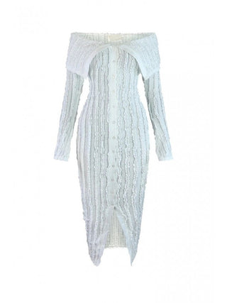 Off Shoulder Wave See Through Lapel Maxi Dress - Thomas Family Essentials LLC