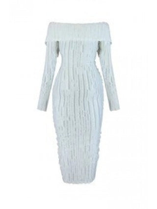 Off Shoulder Wave See Through Lapel Maxi Dress - Thomas Family Essentials LLC