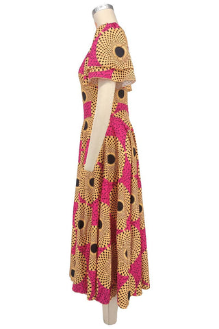 Women African Round Neck double-layer ruffle short-sleeved printed dress