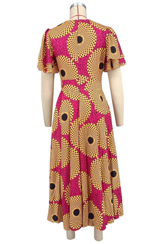 Women African Round Neck double-layer ruffle short-sleeved printed dress