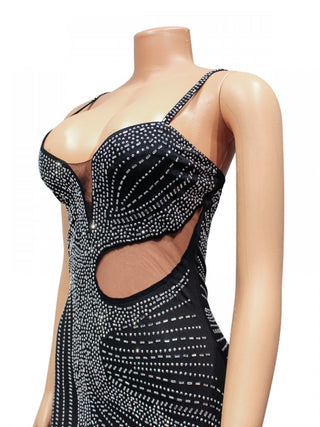 Sexy Black Hot Drilling Split Hem Sleeveless Dress
