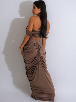 Ruched Strapless Cropped Trailing Skirt Sets