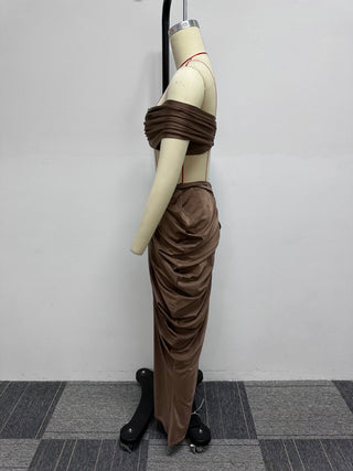 Ruched Strapless Cropped Trailing Skirt Sets