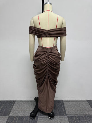 Ruched Strapless Cropped Trailing Skirt Sets
