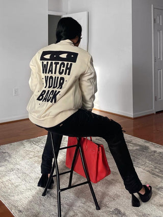 Letter Printed Button Up Long Sleeve Baseball Jacket