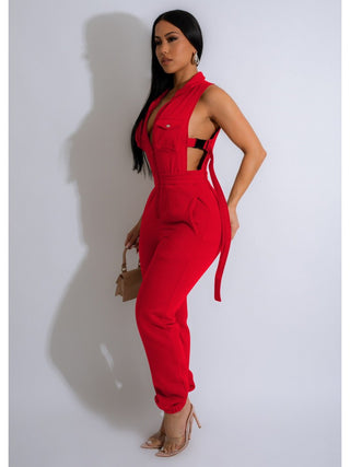 Multi Pocket Lace Up Cut Outs Fitted Jumpsuit